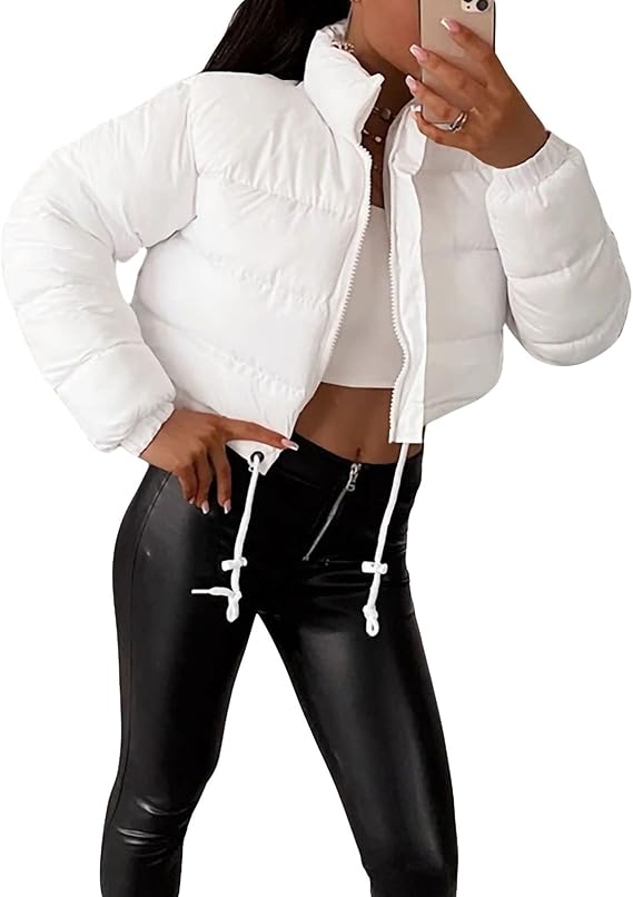Women' s Cropped Quilted Puffer Jacket Coats